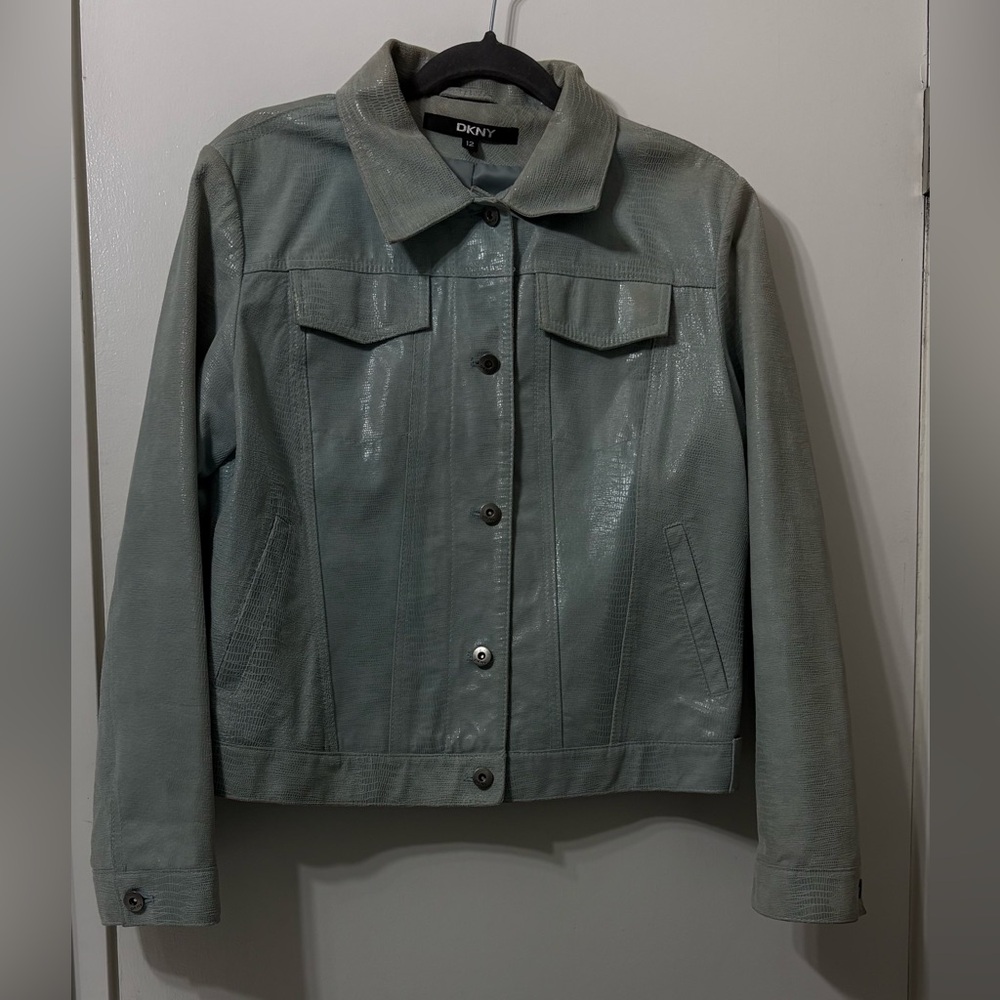 DKNY Women's Pale Greenish-Gray Pig Leather Jacket